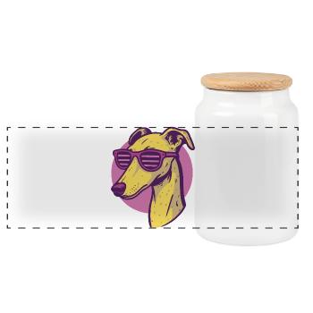 Windhund, Galgo Sonnenbrille Pop-Art - Panorama Keksdose mit Holzdeckel - Weiß - Vorne