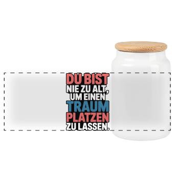 Never Too Old Dream Burst Design - Panoramic Cookie Jar with Wooden Lid - white - Front
