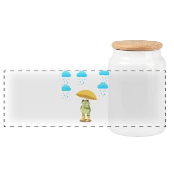 Frosch mit Regenschirm im Regen - Panorama Keksdose mit Holzdeckel - Weiß - Vorne