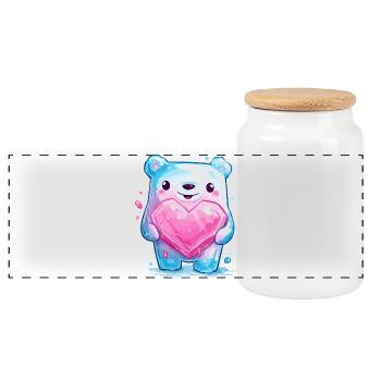 Cuddly bear with heart crystal - Panoramic Cookie Jar with Wooden Lid - white - Front