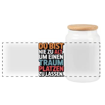 Never Too Old Dream Burst Design - Panoramic Cookie Jar with Wooden Lid - white - Front