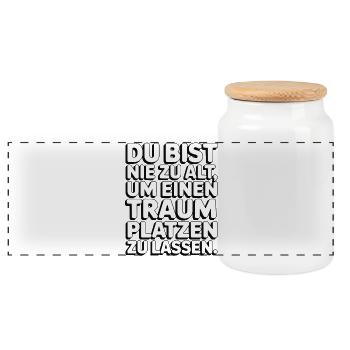 Never Too Old Dream Burst Design - Panoramic Cookie Jar with Wooden Lid - white - Front