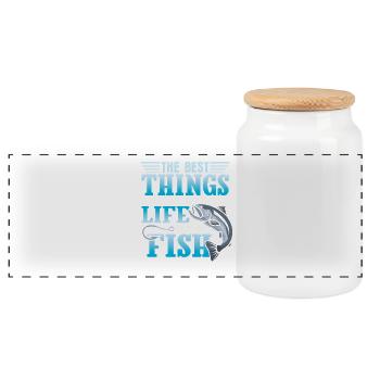Fisherman Fish Fishing Sayings Funny Angler - Panoramic Cookie Jar with Wooden Lid - white - Front