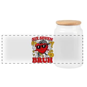 Six Seven Bruh Bruh Cartoon Drôle de Sable - Boîte à biscuits avec couvercle en bois - blanc - Devant