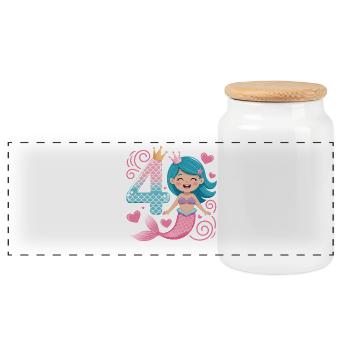 4e anniversaire de la sirène 4 ans - Boîte à biscuits avec couvercle en bois - blanc - Devant