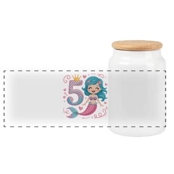 5e anniversaire de la Sirène 5 ans - Boîte à biscuits avec couvercle en bois - blanc - Devant