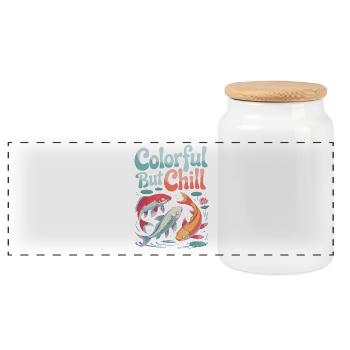 Koi Fish: Colorful But Chill Water World - Panoramic Cookie Jar with Wooden Lid - white - Front