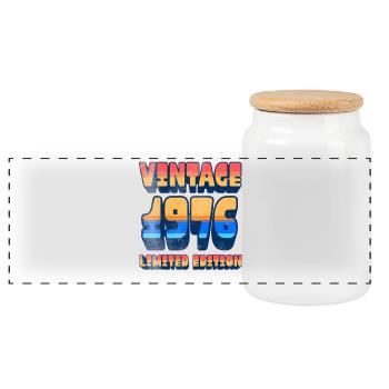 Vintage Jahrgang 1976 Limited Edition Retro Design - Panoramic Cookie Jar with Wooden Lid - white - Front