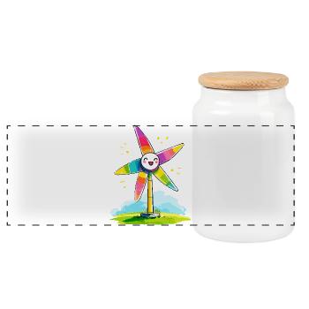 Regenbogenwindmühle Lächeln - Panorama Keksdose mit Holzdeckel - Weiß - Vorne
