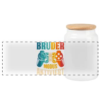 Geschenk Zocken BRUDER MODUS AKTIVIERT LUSTIG - Panorama Keksdose mit Holzdeckel - Weiß - Vorne