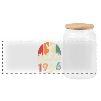 Original 1986 Vintage Retro Birthday Gift - Panoramic Cookie Jar with Wooden Lid - white - Front