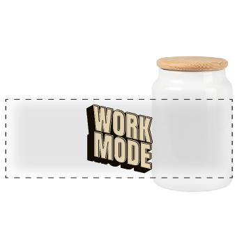 Work Mode – Minimal Work & Job Shirt - Panoramic Cookie Jar with Wooden Lid - white - Front