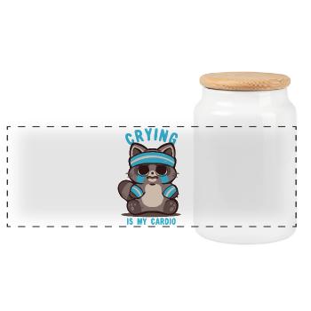 Pleurer est mon raton laveur cardio - Boîte à biscuits avec couvercle en bois - blanc - Devant