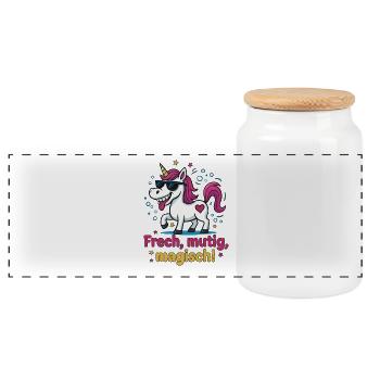Cool Unicorn – Cheeky, Bold, Magical Design - Panoramic Cookie Jar with Wooden Lid - white - Front