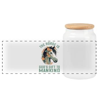 Le cheval est un cadeau de Dieu – Motif floral de chevaux - Boîte à biscuits avec couvercle en bois - blanc - Devant