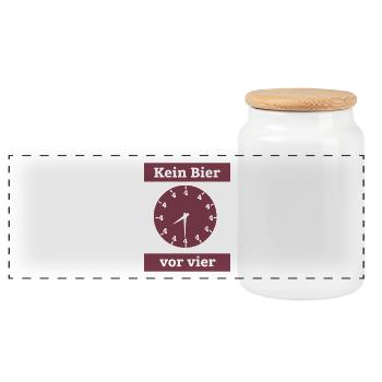 No Beer Before Four – Funny Clock Drinker's Saying - Panoramic Cookie Jar with Wooden Lid - white - Front