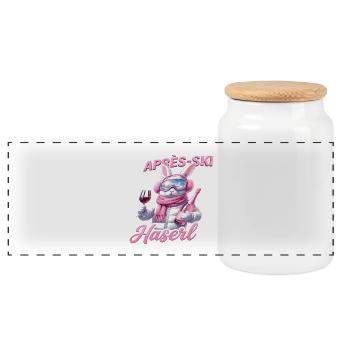 Après-Ski Haserl – Conception de lapins de fête - Boîte à biscuits avec couvercle en bois - blanc - Devant
