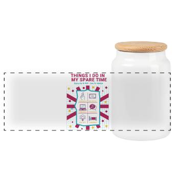 Things I Do In My Spare Time Enjoy K-Pop Korea - Panoramic Cookie Jar with Wooden Lid - white - Front