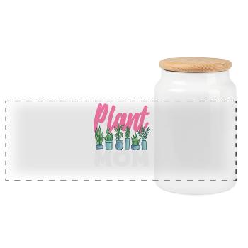 Plant Lover Mom Plants Succulent Flower - Panoramic Cookie Jar with Wooden Lid - white - Front