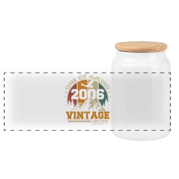 Vintage 2006 Vintage Birthday Retro Gift - Panoramic Cookie Jar with Wooden Lid - white - Front