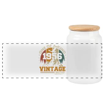 Vintage 1956 Vintage Birthday Retro Gift - Panoramic Cookie Jar with Wooden Lid - white - Front