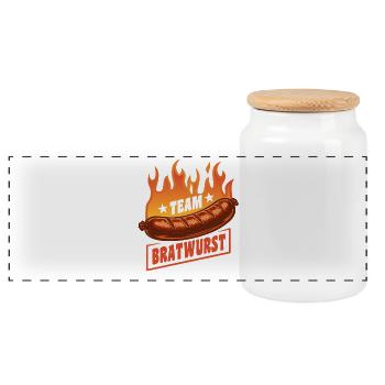 Team Bratwurst | Grillen Flammen Party - Panorama Keksdose mit Holzdeckel - Weiß - Vorne