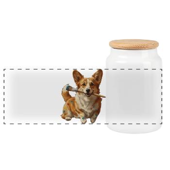 Corgi Artiste au Pinceau - Boîte à biscuits avec couvercle en bois - blanc - Devant