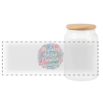 Mistakes Are Just Creative Discoveries - Panoramic Cookie Jar with Wooden Lid - white - Front