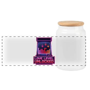  Love Level Unlocked Arcade Retro Video Game - Panoramic Cookie Jar with Wooden Lid - white - Front