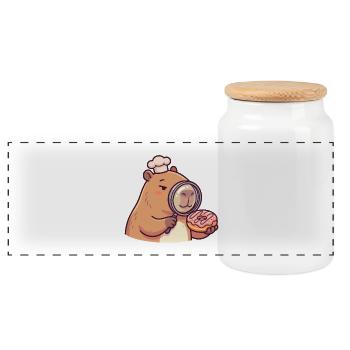 Capybara avec motif animal drôle d’inspecteur en beignet - Boîte à biscuits avec couvercle en bois - blanc - Devant