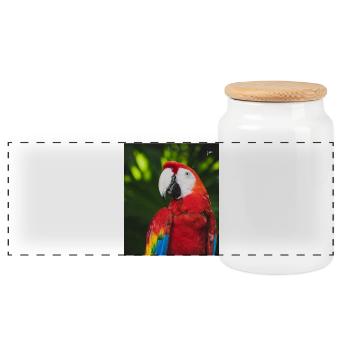 Macau Macaw Tropical Colors - Panoramic Cookie Jar with Wooden Lid - white - Front