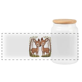 Deer Couple Valentine's Day - Panoramic Cookie Jar with Wooden Lid - white - Front