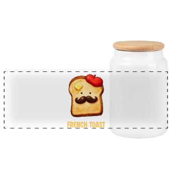 French Toast – Lustiges Cartoon-Brot mit Schnurrba - Panorama Keksdose mit Holzdeckel - Weiß - Vorne