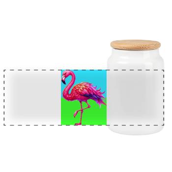 Flamingo - Panorama Keksdose mit Holzdeckel - Weiß - Vorne