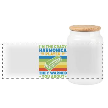 Funny Harmonica Player Crazy Player They Warned - Panorama Keksdose mit Holzdeckel - Weiß - Vorne