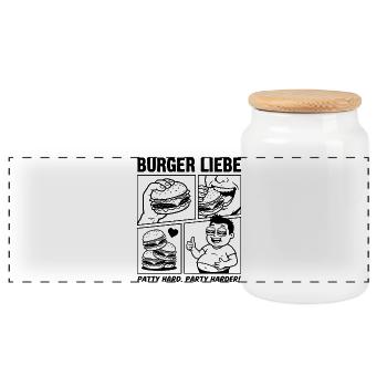 Burger Liebe – Patty Hard! - Panoramic Cookie Jar with Wooden Lid - white - Front