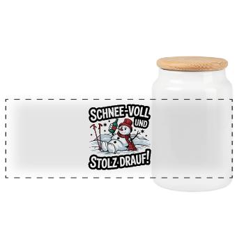 Snow full and proud of it funny snowman - Panoramic Cookie Jar with Wooden Lid - white - Front