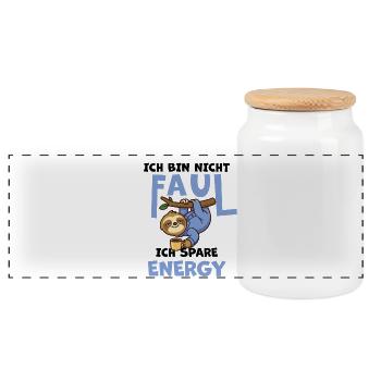 Fauler Faultier Sloth - Ich spare Energy - Panorama Keksdose mit Holzdeckel - Weiß - Vorne