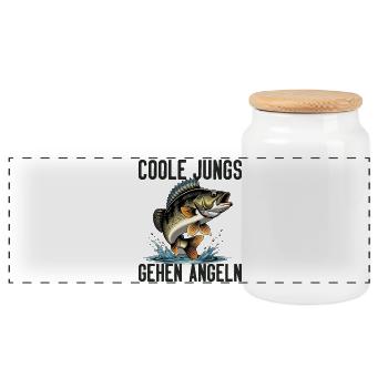 Fishing Angler Fisherman Fish Funny Angler Saying - Panoramic Cookie Jar with Wooden Lid - white - Front