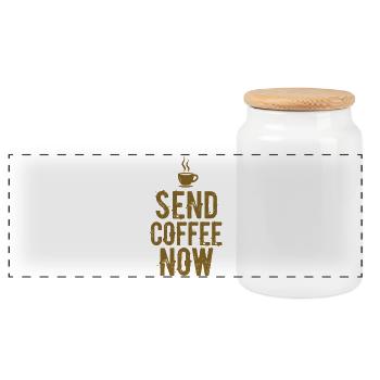 Send Coffee Now Kaffee Koffein Spruch - Panorama Keksdose mit Holzdeckel - Weiß - Vorne