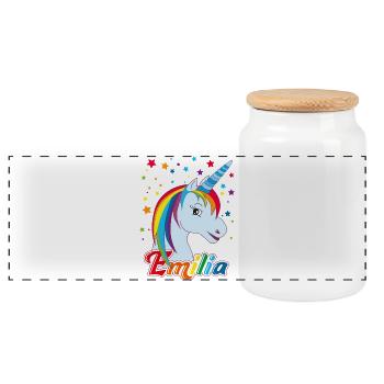 Emilia, Mädchenname, Lieblingsname - Panorama Keksdose mit Holzdeckel - Weiß - Vorne