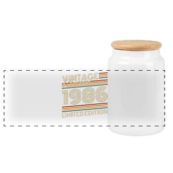Vintage 1986 Jahrgang Geburtstagsgeschenk - Panorama Keksdose mit Holzdeckel - Weiß - Vorne