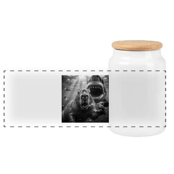 Selfie sous-marin de capybara avec un requin - Boîte à biscuits avec couvercle en bois - blanc - Devant