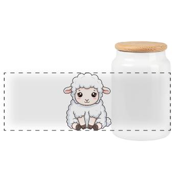 Kuschellamm Cartoon Style - Panoramic Cookie Jar with Wooden Lid - white - Front