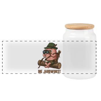 Die Jagdwurst Jäger Cartoon Humor - Panorama Keksdose mit Holzdeckel - Weiß - Vorne