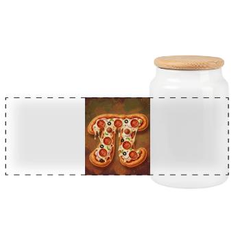 Pi Shape Pizza - Panoramic Cookie Jar with Wooden Lid - white - Front