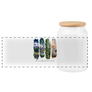 Washington Travel – Evergreen & Skyline Vibes - Panoramic Cookie Jar with Wooden Lid - white - Front