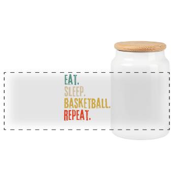 Eat Sleep Basketball Repeat Retro Vintage - Panoramic Cookie Jar with Wooden Lid - white - Front