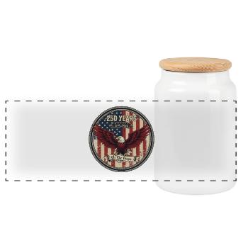 Patriotic Eagle Crest: 250 Years USA - Panoramic Cookie Jar with Wooden Lid - white - Front