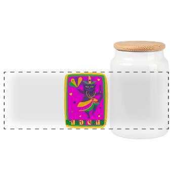 Mardi Gras tanzende Katze - Panorama Keksdose mit Holzdeckel - Weiß - Vorne